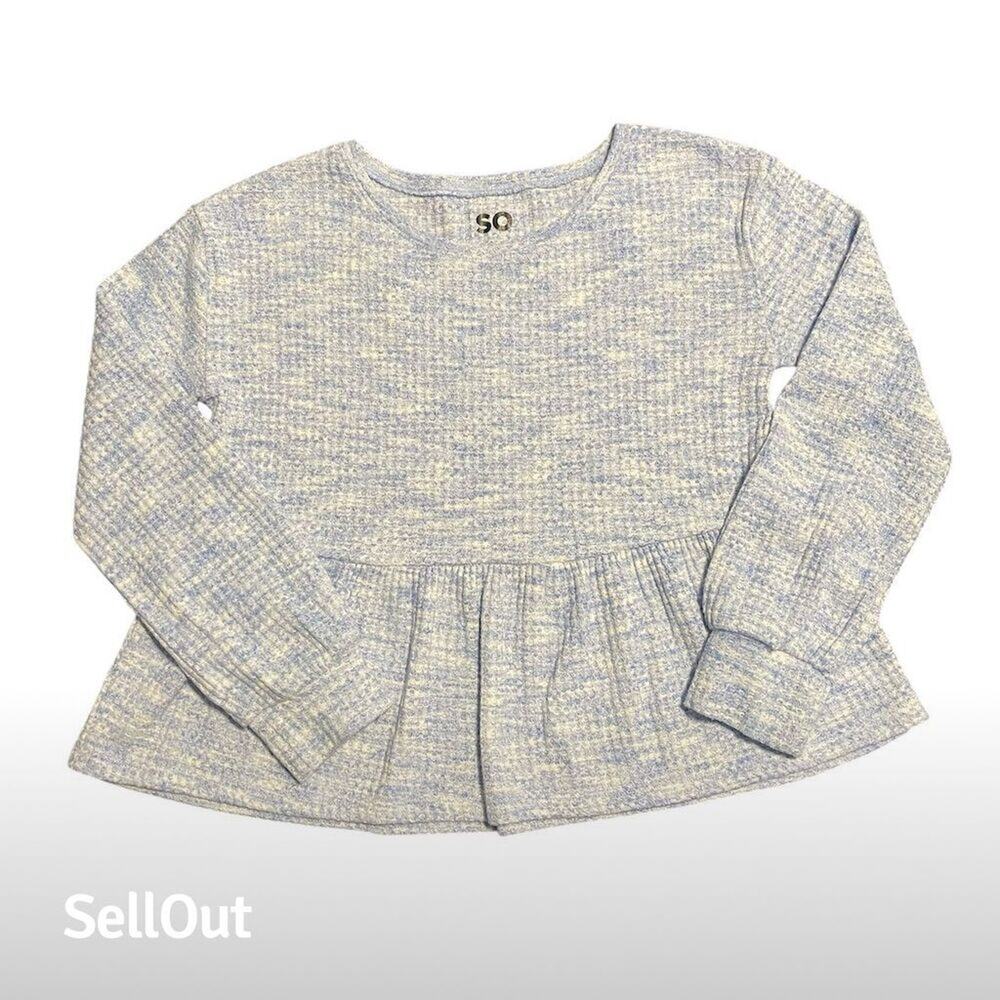 Girls SO® Blue Long Sleeve Peplum Top Size L 10-12 Pullover Blouse - Picture 2 of 6
